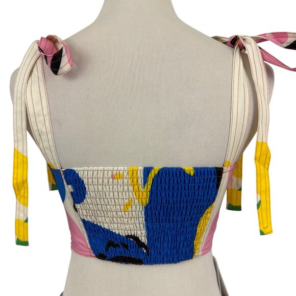 Commense Crop Top Women's‎ Extra Small Tie Straps Shirred Back Abstract Print XS - Picture 4 of 11